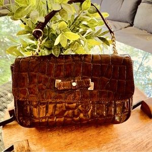 Liz Claiborne Small Purse Faux Crocodile Alligator Copper-Brown Designer Handbag